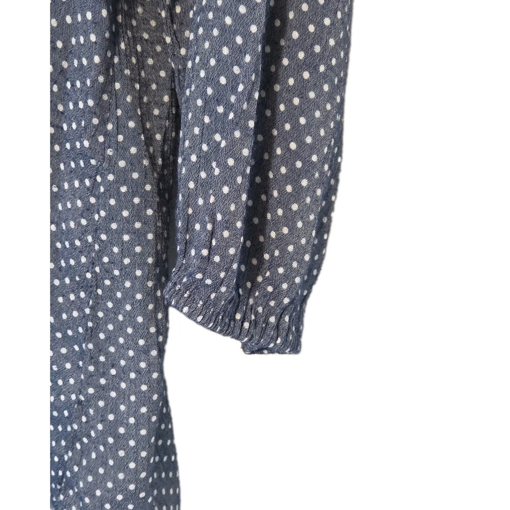 Women's Peasant Top Blue Dot Blouse Shirt Tie Fred David Boho Large - Picture 7 of 11